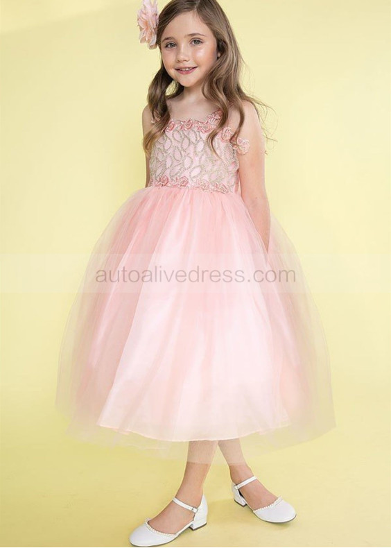 Thin Straps Lace Tulle Flower Girl Dress